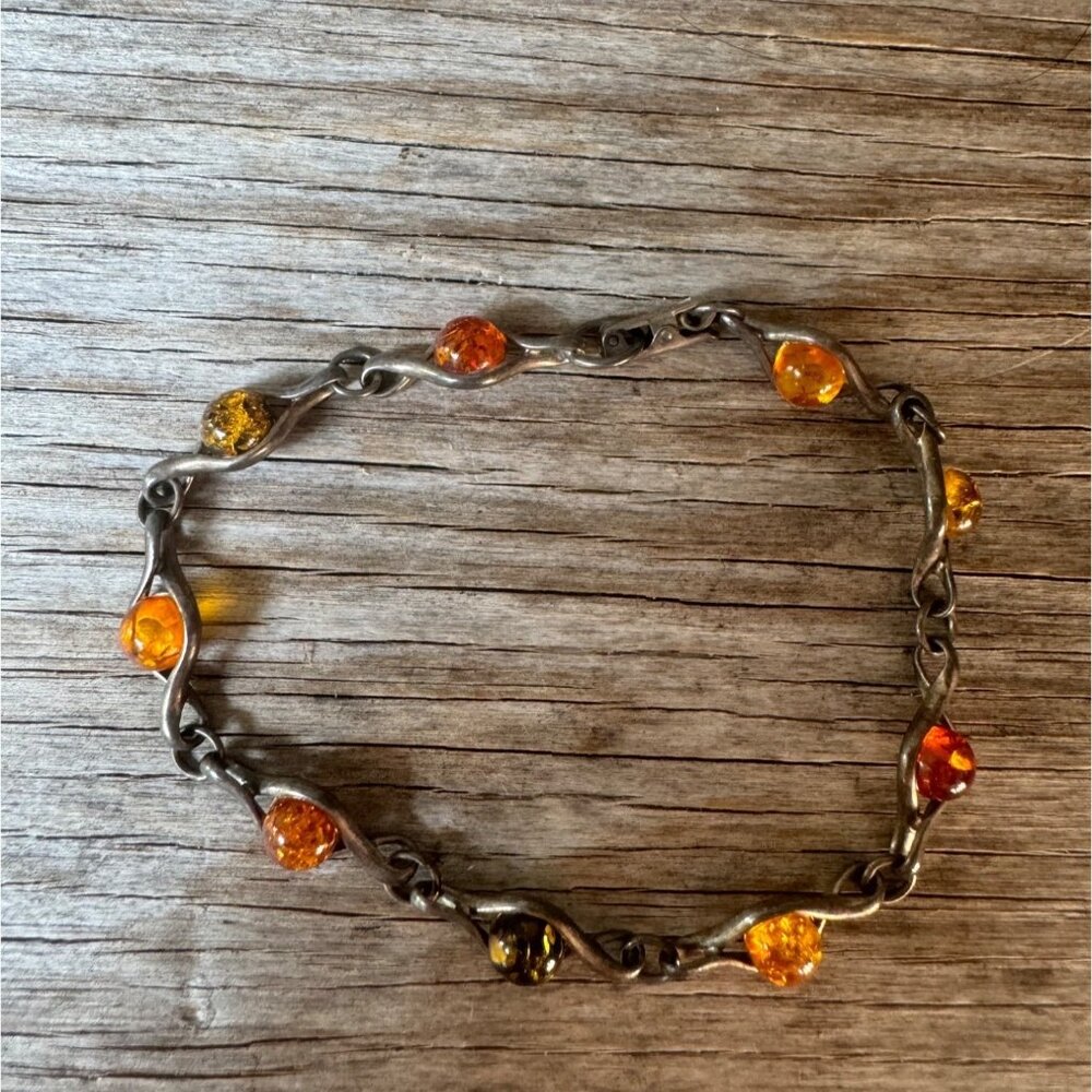 Vintage Baltic Amber And Sterling Silver 925  Bracelet 8"